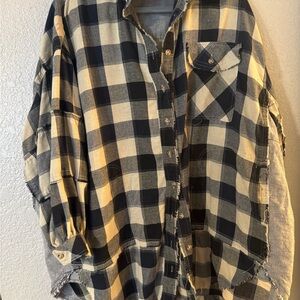 Women’s oversized navy and Cream Plaid Shirt